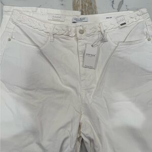 Judy Blue Wide Leg White Jeans with Braided Accent